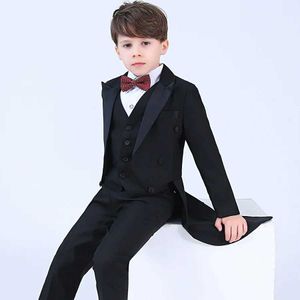 Pakken jongens formele jurk Tuxedo Piano Performance kostuum Flower Boys Birthday Wedding Suits 5pcs Jacket + Shirt + Pant + Tie 4pcs Y240516