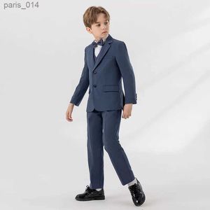 Costumes Garçons Gris Bleu Slim Fit Costumes Vêtements De Cérémonie Enfants Adolescents Meilleur homme Performance Hôte Vêtements Enfants Étudiants Fête Robe Complète