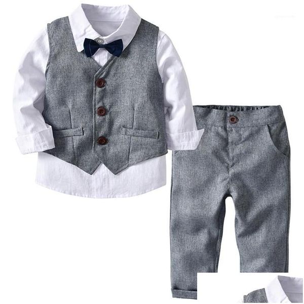 Costumes garçons enfants vêtements enfant en bas âge costume formel vêtements pour enfants gris gilet chemise pantalon tenue bébé vêtements1 drop livraison tissu de maternité Dh6Hz