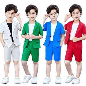 Suits Boys Summer Royal Blue Suit Jack Shorts 2pcs Formele kleding Kids Pography Blazer Children Graduation Tuxedo Toddler Costume 230526