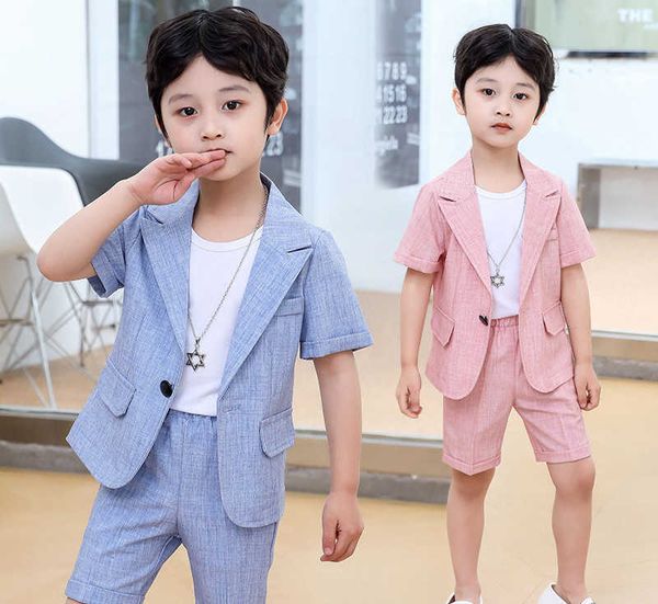 Trajes Niños Traje de verano Chaqueta para niños Pantalones cortos 2 piezas Traje de fotografía Niños Cumpleaños Graduación Conjunto Bebé Boda Rendimiento Vestido de fiestaHKD230704