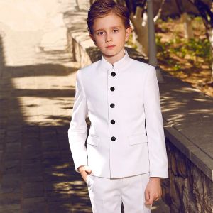 Suit Boys 'White Zhongshan Suit en deux pièces (veste + pantalon) 2023 Nouvelle mode Highend Handsome Slim Clothing