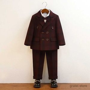 Costumes garçons vins Red Suit pour mariage enfants hôte hôte veste pantalon bowtie 4pcs cérémonie de smoking robe d'enfants