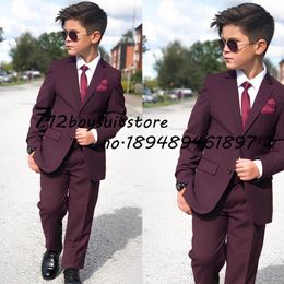 Costumes Bordeaux Garçons Costume 2 Pièce De Mariage Smoking Veste Pantalon Enfants Blazer Mode Un Bouton Vêtements Enfant 230608