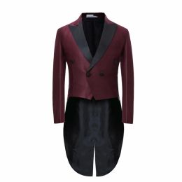 Costumes Veste Bordeaux Longue queue slim Fit smoking veste de costume pour homme marié robe de bal de mariage Blazer pour homme pour Pary Prom Occasion 1 Veste