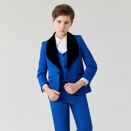 Pakken Casual Jacquard Boys Formele Kinderkwaliteit Kleding Set Jacket Vestbroek 3 stcs Wedding Tuxedo Children Blazer Party Costume 230815