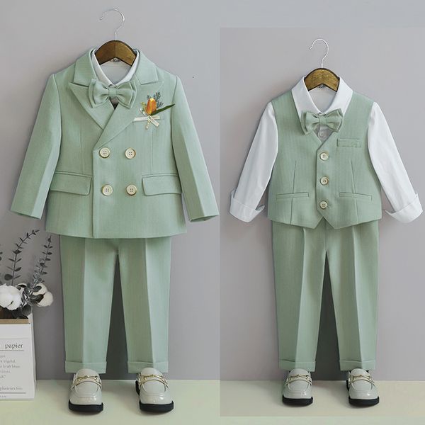 Costumes Enfant Vert Costume Ensemble Printemps Garçons Performance Anniversaire Banquet Mariage Pographie Costume Enfants Blazer Pantalon Noeud Papillon Vêtements 230726