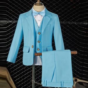 Trajes para niños Highend Sky Blue Suit Set Boys Host Dress Piano Performance Wedding Costume Kids Blazer Chaqueta Chaleco Pantalones Bowtie 4pcs 230726