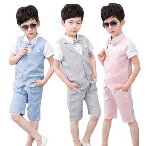 Costumes Enfants 4pcs Vêtements D'été Ensembles Garçons Formelle Gilet Chemises Shorts Bowtie Tenues Enfants Prom Performance Robe Costumes EnsemblesHKD230704