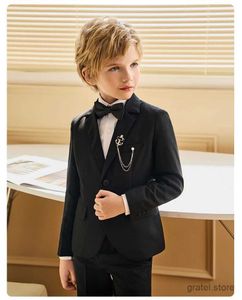 Pakken Kinderen Zwart Blue Suit voor Wedding Boys Girls Host Piano Ceremony Tuxedo Dress Teenager Kids Party Prom Show Fotografie Pak