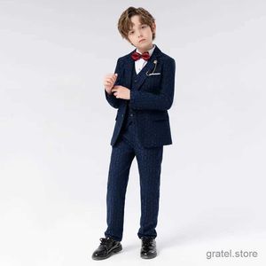 Pakken Kinderen Gary Navy Blue Luxueuze verjaardagsjurk Kinderen Foto Pak Boys Formele bruiloftsfeest Performance Dance Tuxedo Wear