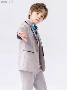 Trajes para niños chaqueta azul claro chaleco pantalones arco 4pcs fotografía traje de traje de novia de niños