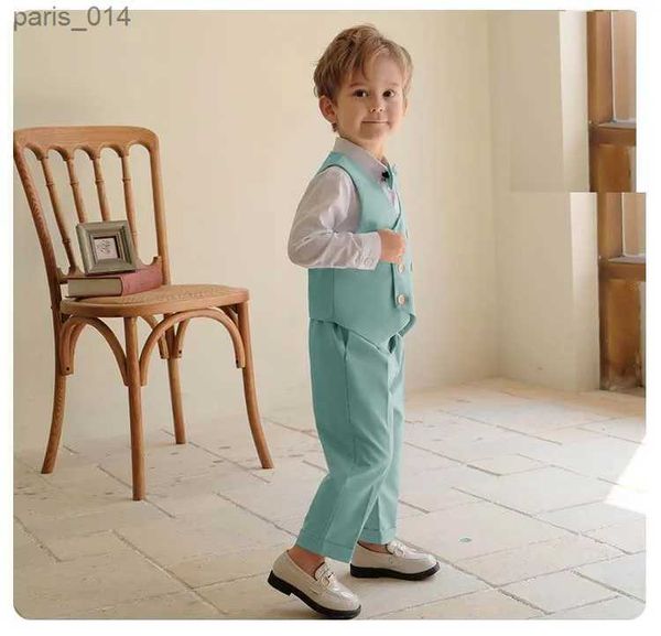 Trajes Niños Vestido de fotografía azul claro Traje de cumpleaños para niños Caballero Niños de flores Fiesta de boda formal Rendimiento Espectáculo de danza Desgaste