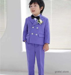 Pakken Kinderen Luxe Purple Foto Gentleman Kinderen Verjaardagspak Bloemjongen Formeel trouwfeest Performance Dance Tuxedo