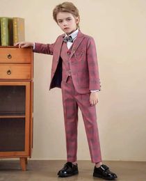 Costumes enfants pantalon de veste rouge 3pcs photographie costume garçons robe de mariée prince enfants smoking set adolescent costume de fête d'anniversaire y240516h2xj