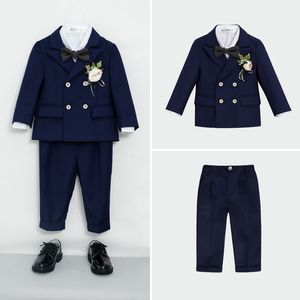 Costumes pour enfants automne de couleur solide formelle de combinaison de couleur garçons de mariage de mariage hôte costume costume de gilet blazer pantalon bowtie vêtements 230424