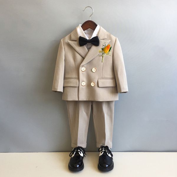 Costumes Costumes de robe formelle pour enfants Set Flower Boys Wedding Baby's First Birthday Costume Kids Double Brested Blazer Pantalon Bowtie 230626