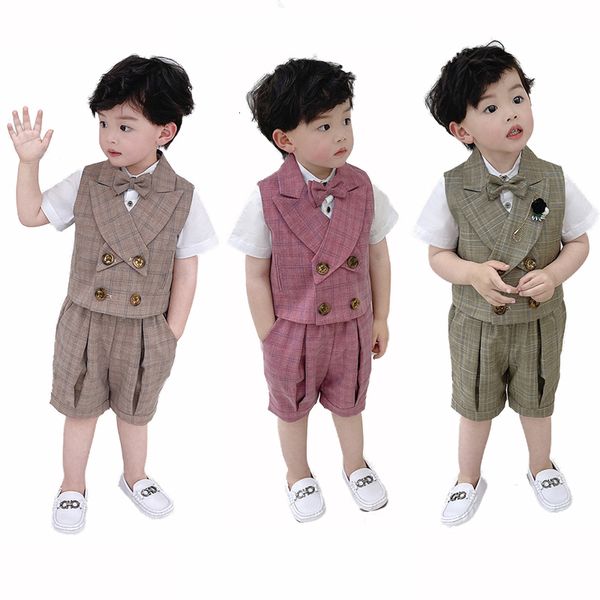 Costumes Enfants D'été Britannique Gentleman Gilet Costume Ensemble Garçons Fête D'anniversaire De Mariage Performance Robe Enfants Gilet Shorts Noeud Papillon 230608