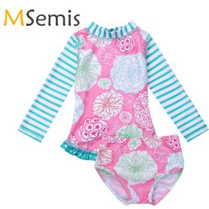 Suisse Children's Tankini Swimsuit Long Sweves Floral Imprimé Swimwear Kids Girls Natation Bathing Issue Tops avec Bottoms Swim