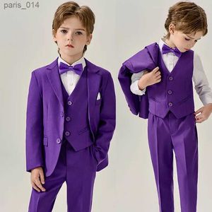 Pakken Kinderen Violet Jakcet Vestbroek Bowtie Evening Feestjurk Kinderen trouwfoto Pak Kinderceremonie Performance kostuum