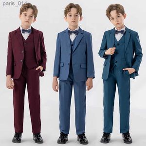 Costumes Enfants Blanc Rouge Bleu Piano Robe De Soirée Enfants Veste Gilet Pantalon Noeud Papillon 4 PCS Cérémonie Photographie Costume Garçons Performance Costume