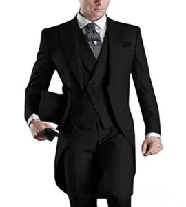 Pakken klassieke lange bruidegom Tuxedo formeel aangepaste ontwerp Tailcoat Men Party Groomsmen Suits voor bruiloft Tuxedos jas+broek+vest