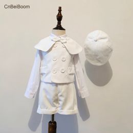 CnBeiBoom Jongen Pak Witte Jurk Voor Kinderen 14 Jaar Mode Kleding Set Met Hoed Gentleman Verjaardag Bruiloft Kostuum 230830