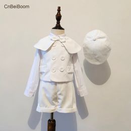 Costumes CnBeiBoom Garçon Costume Robe Blanche Pour Enfants 14 Ans Vêtements De Mode Ensemble Avec Chapeau Gentleman Anniversaire Costume De Mariage 230726