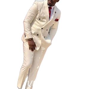 Costumes Crème ivoire hommes costumes pointe revers Double boutonnage africain affaires bureau Blazer ensembles Costume Mariage Homme 2 pièces manteau + pantalon