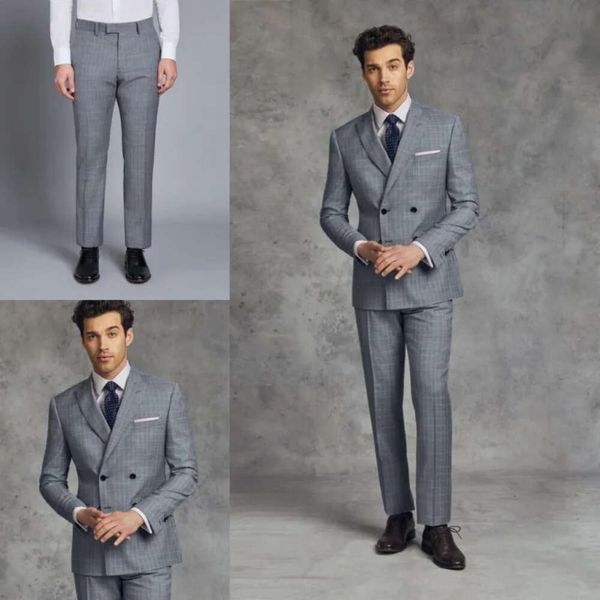 Costumes damier fit deux pièces formelles pour hommes slim slim smoch à double secteur smootodes de marié meilleur homme pour les mariages.