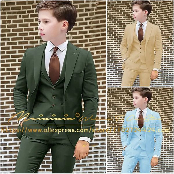 Trajes Traje verde oscuro para niños Esmoquin de boda Chaqueta para niños Pantalones Chaleco Ropa de moda de 3 piezas Conjunto con chaqueta completo Slim Fit para niños 231110