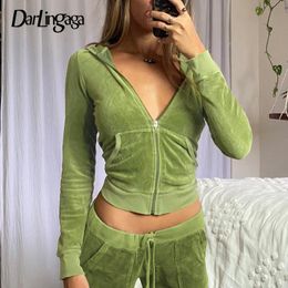 Costumes darlingaga vintage mode vert velor automnemsuit de survêtement