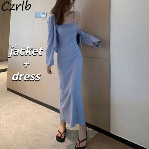 Costumes Robe Ensembles Femmes Sexy Maxi Robes Élégantes Allmatch Tenues 2 Pièces Automne Solide Coréen Mujer Fête Boîte de Nuit Chaude