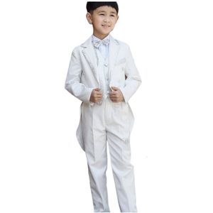 Pakken Elegante Mode Kinderen Witte Tuxedo Set Kostuum Verjaardag Casual Merk Formele Jongen Bruiloft Blazers 5 STUKS 230726