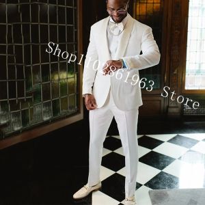 Pakken Elegante witte bruiloftpakken voor mannen Blazer broek Formele bruidegomsmannen bruidegom bruiloft Tuxedos bruidegom slijtage kostuum homme mariage