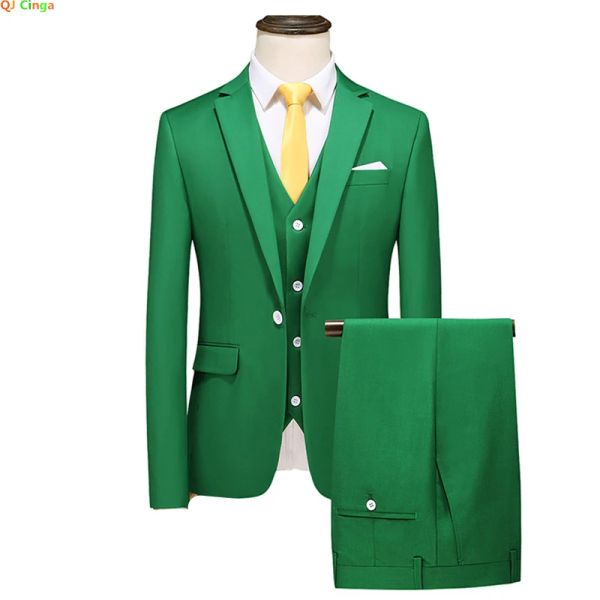 Costumes vert émeraude hommes ensembles affaires décontracté couleur unie costumes/mâle un bouton Blazers Jacker manteau gilet pantalon pantalon