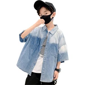 Costumes Fashion Children Boy's Shirts's Casual Short Short Shirts Denim Shirt Big Kids Vêtements pour garçons Summer Loose Coréen Tops 5 à 14 ans