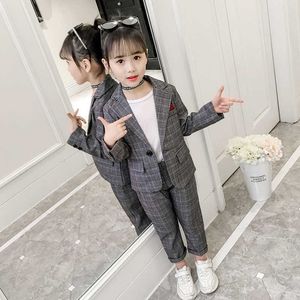 Pakken Mode Bruiloft Kinderen Pak voor Meisjes Formele Broek Pakken voor Tieners 2 STUKS Blazer Set Merk Plaid Kinderen Blazer 4 5 7 9 11 13THKD230704