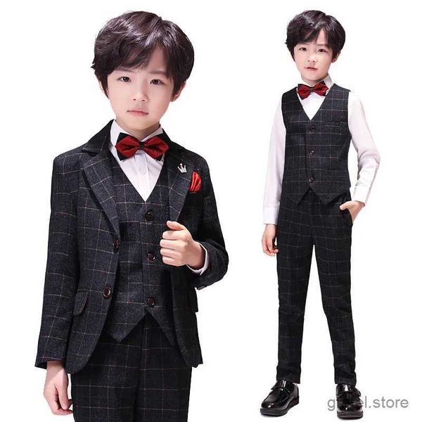 Trajes chicas de flores chaqueta formal+pantalones de chaleco bowtie 4pcs traje de boda caballero para niños vestidos de cumpleaños de cumpleaños