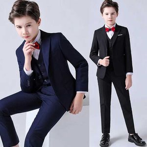 Pakken Flower Boys Jacket+Vestbroek Bowtie 4 PCS Wedding Suit School Kinderen Formele verjaardagsjurk kinderen Gentleman feestkostuum