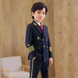 Trajes Flower Boys Pilot Uniform Suit Kids Formal Jakcet Pants Tuxedo Wedding Dress Niños Birhtday Fotografía Teenger Stage CostumeHKD230704