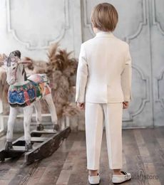 Costumes fleurs garçons blanc baptême de fête de fête d'enfants veste veste pantalon 3ps cérémonie de photographie