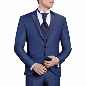 Costumes pour hommes 2024 Veste Gilet Pantalon Trois Pièces Formel Simple Boutonnage Revers Bleu Marine Costume Hombre Slim Fit Costum A2oI #