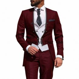 Trajes para hombres 3 piezas de lujo FRAC Slim Fit Chaqueta Chaleco Pantalones 2022 Nuevo novio Boda Tuxedo M5HU #