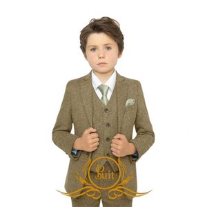 Costumes Formel Chevrons Tweed Garçon Costume De Noce De Bal Enfants Costume Slim Fit Veste Gilet Pantalon 3 Pièces Ensemble 230926