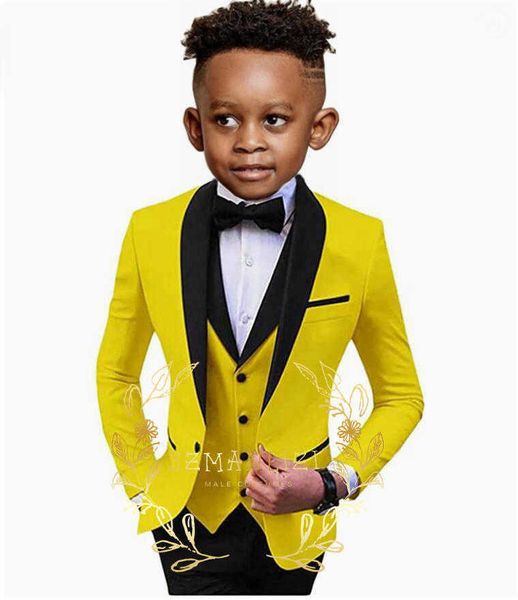 Costumes Formelle Jaune Garçons Costume De Smoking Châle Revers Vintage 3 Pièces Slim Fit Veste Gilet Pantalon Costume Ensemble Enfant Costumes De Fête Pour MariageHKD230704