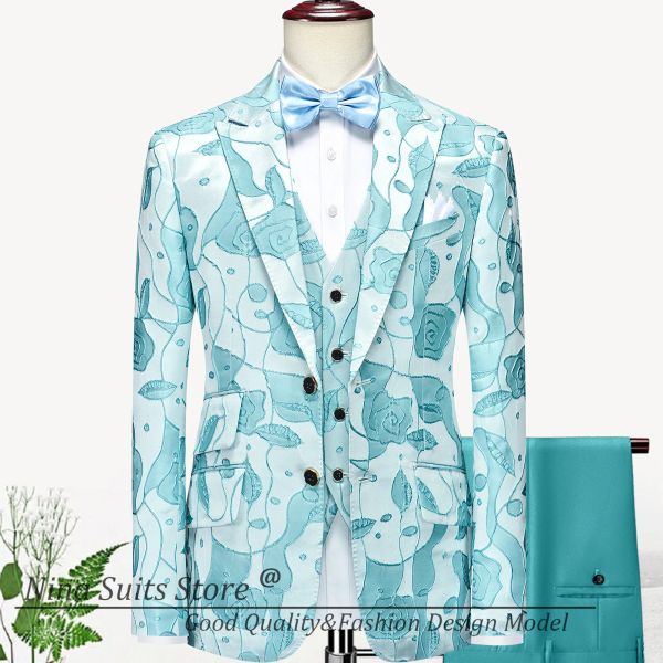 Trajes GN 2024 Nuevos esmoquin Jacqaurd verde menta para padrinos de boda, ropa de fiesta de boda para padrinos de boda, chaqueta con solapa de pico, trajes de tela a la moda para hombres