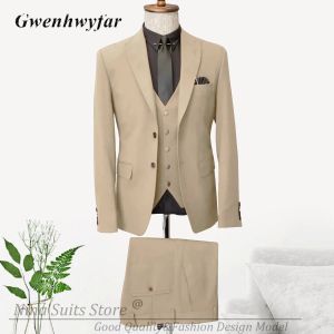 Costumes GN formel kaki hommes costumes bouton d'or Double boutonnage gilet pic revers Blazer Slim Fit pantalon 2023 jeunes hommes costume de bureau 3 pièces