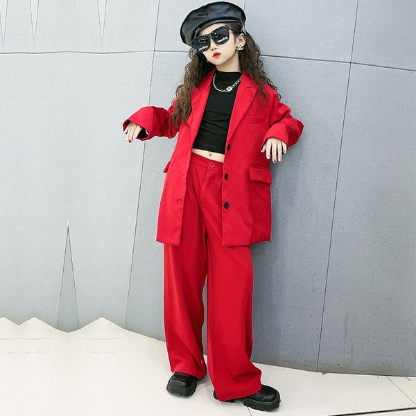 Costumes Filles Blazer Rouge Vêtements Ensembles Printemps Automne Enfants Vestes Pantalons Mode Lâche Formelle Adolescent Tenues Décontractées 514 Ans 230608