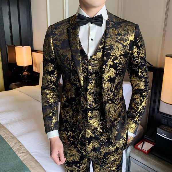 Costumes Gold Suit Mens 2021 Luxury Mens Cleit Velvet Baroque Royal Mens Costumes Stage For Singers Party Robe Bronzing Suits Sequin